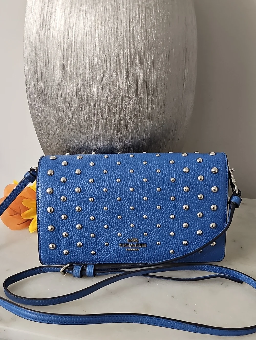 Coach Lapis Blue Ombré Rivets Fold Over Crossbody Bag - Picture 2 of 10